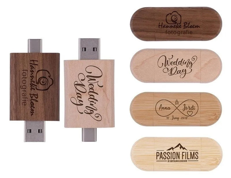 Wooden USB flash drive with Type-C and USB interfaces in Maple wood finish
