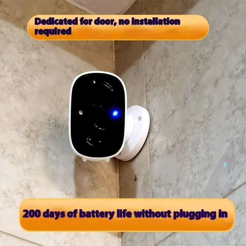 Wireless battery-powered indoor surveillance camera with mobile phone remote access on stand