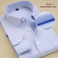 Men's black cotton long sleeve business shirt with slim fit and cardigan style on hanger