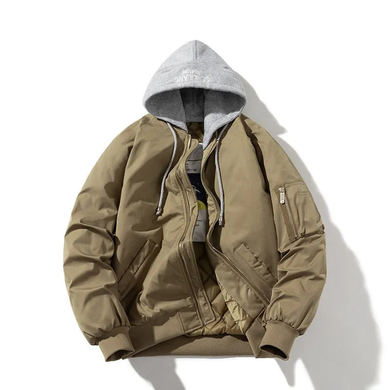 Pilot jacket in solid colour with loose fit and embedded pocket detailing for plus-size wear