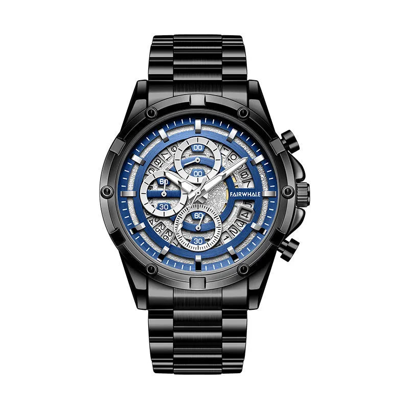 Men's waterproof luminous quartz watch with steel belt in black silver or gold surface options 10mm thickness