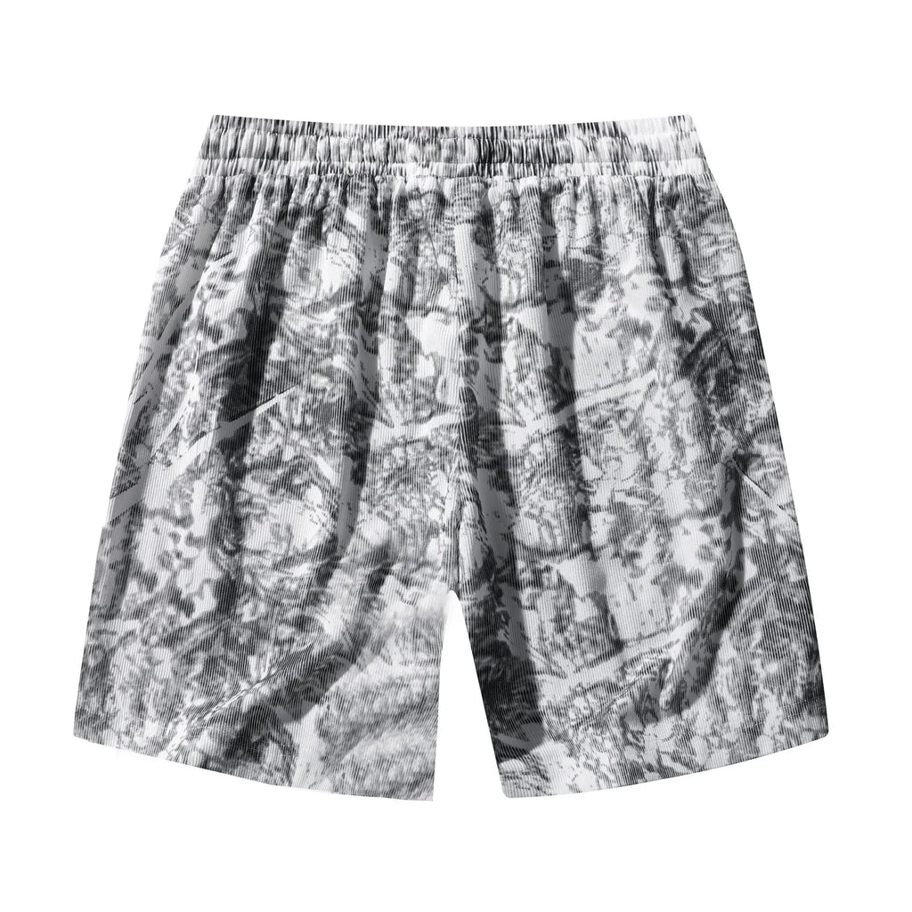 Men's camouflage pattern corduroy athletic shorts with high waist and straight leg in grey