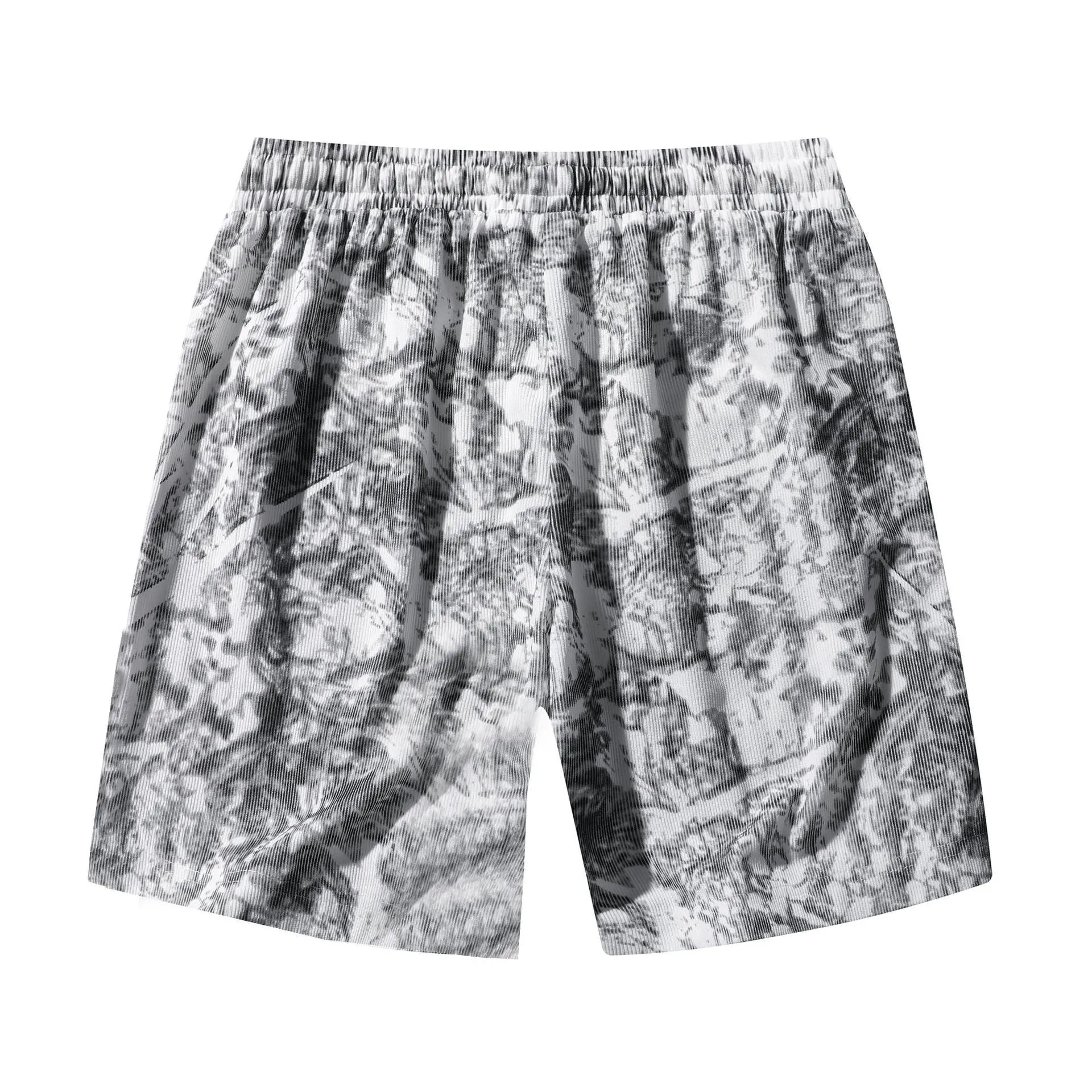 Men's camouflage pattern corduroy athletic shorts with high waist and straight leg in grey