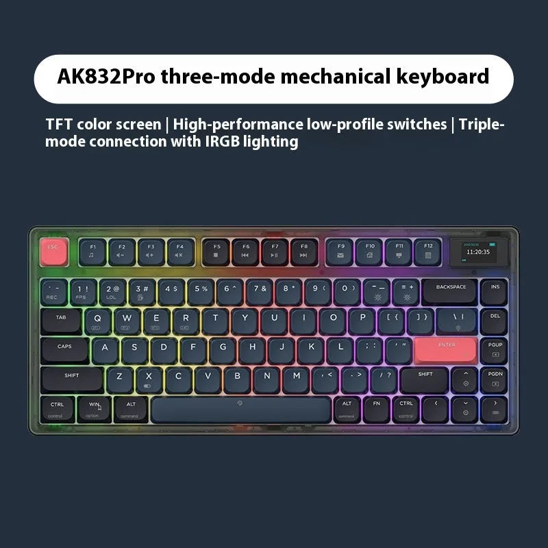 AJAZZ AK832PRO three-mode mechanical keyboard with colour screen, shown in green colourway.