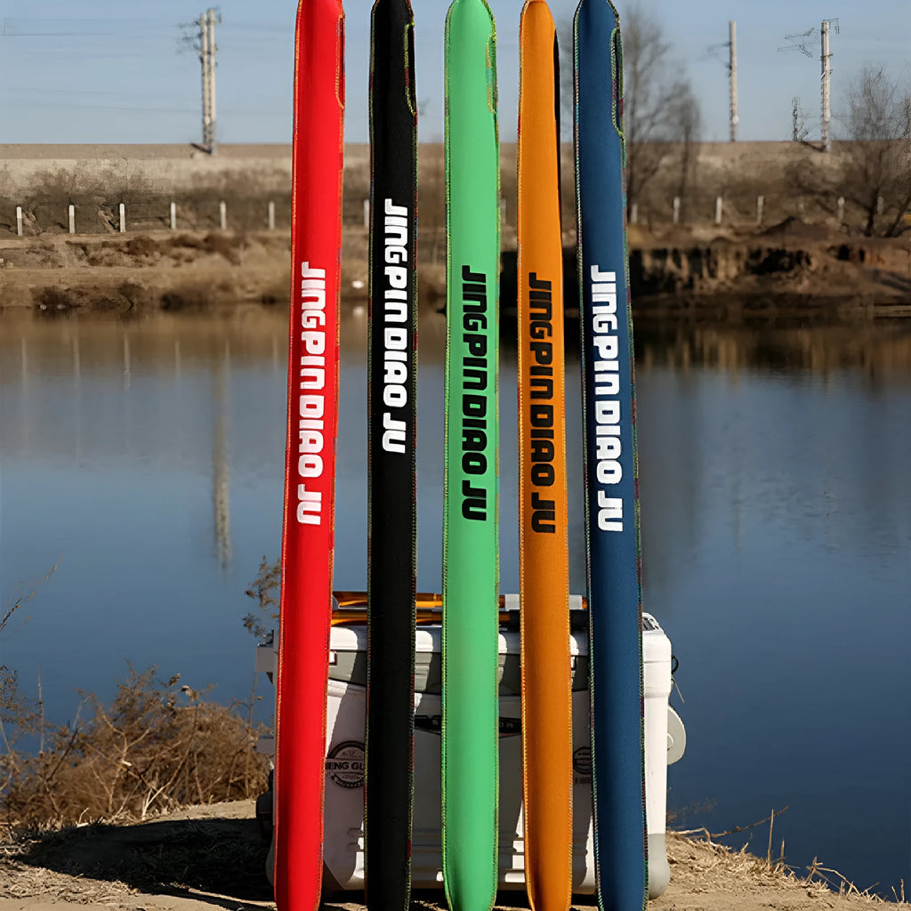 Cotton telescopic fishing rod bag in five colour options showing 95cm length for rods up to 150cm