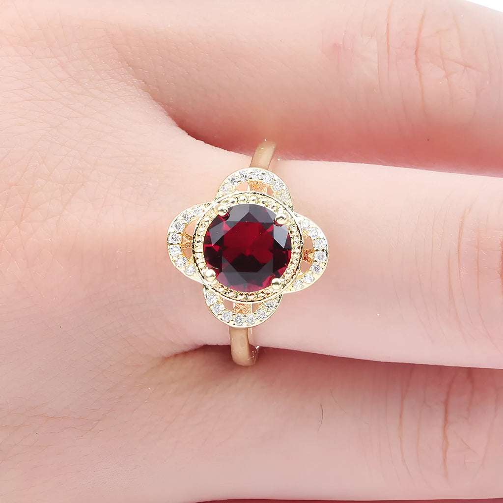 Copper fruit-shaped ring with zircon inlay, electroplated finish, available in sizes 7, 8, 9.