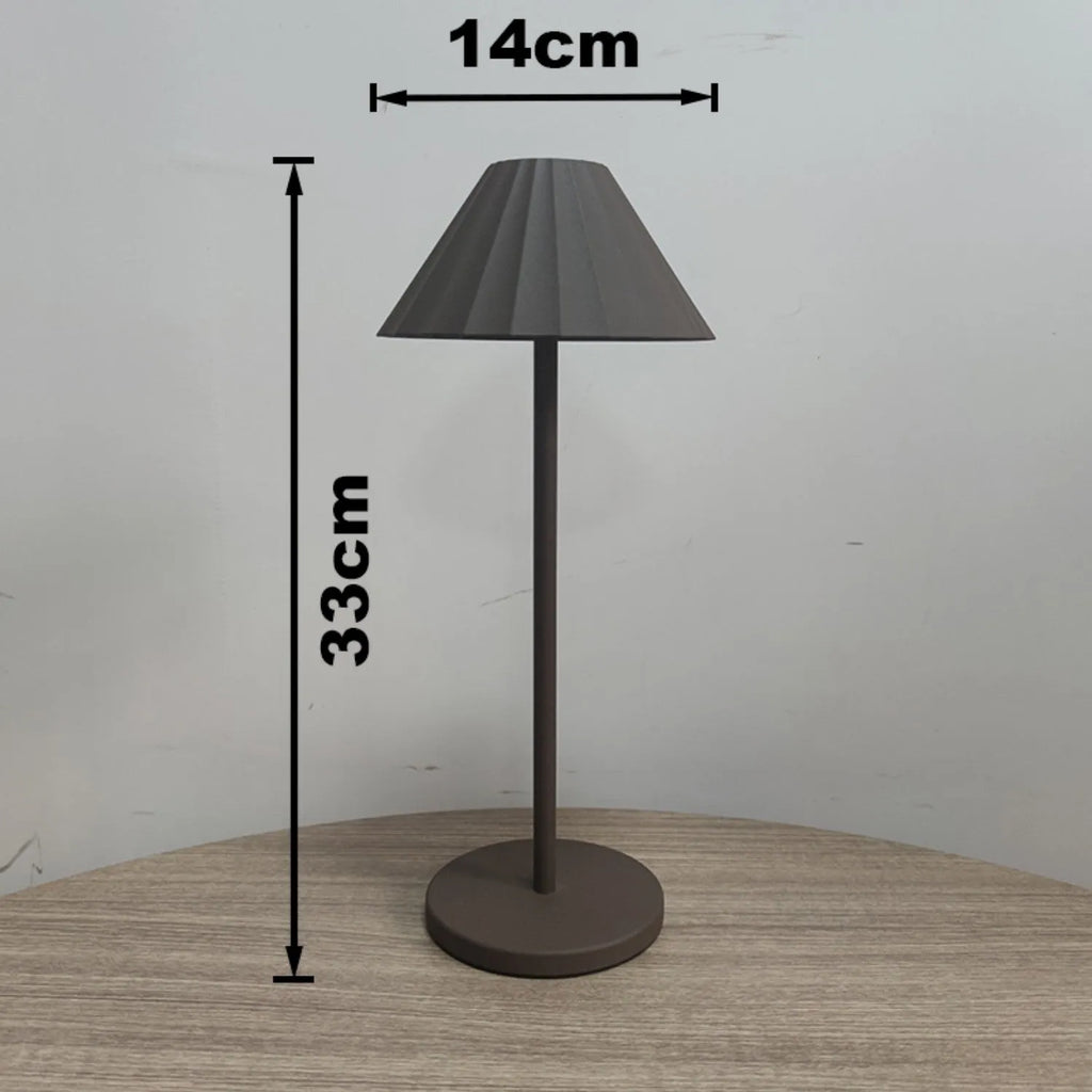 Alloy desk lamp with touch dimming controls and rechargeable battery in black, brown, sand or white finish