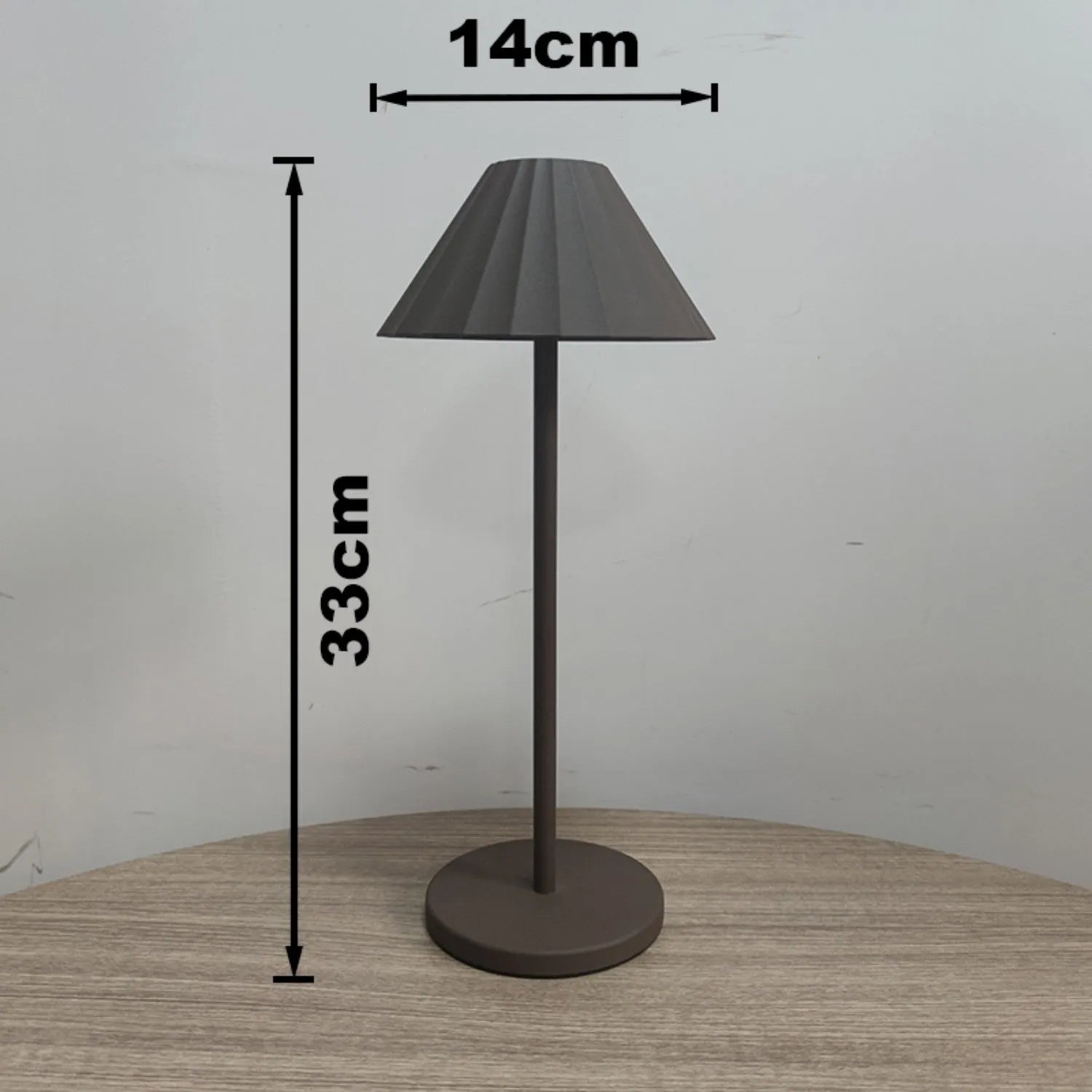 Alloy desk lamp with touch dimming controls and rechargeable battery in black, brown, sand or white finish