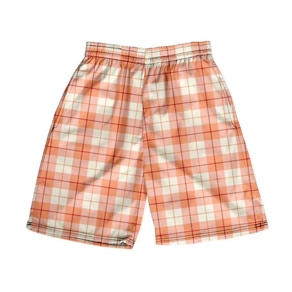 Men's plaid shorts with elastic waistband in straight leg cut for casual summer wear