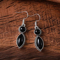 Black and purple vintage geometric drop earrings with round bohemian decorative elements