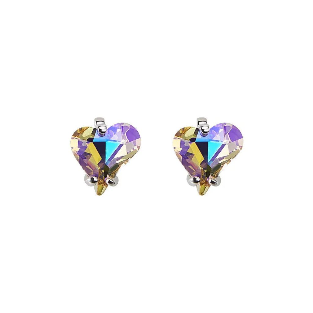 Heart-shaped copper stud earrings and necklace set in yellow or gradient pink purple electroplated finish