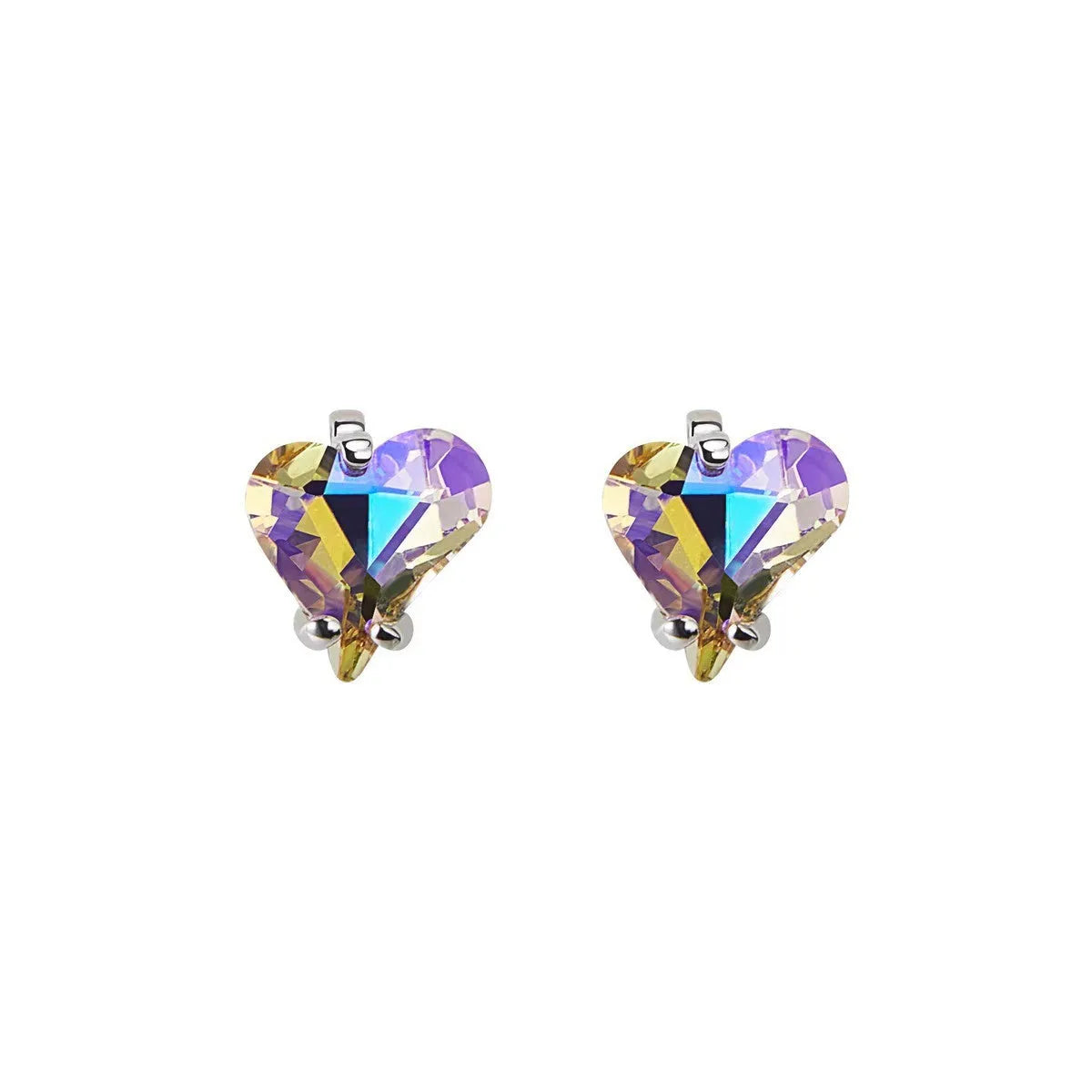 Heart-shaped copper stud earrings and necklace set in yellow or gradient pink purple electroplated finish