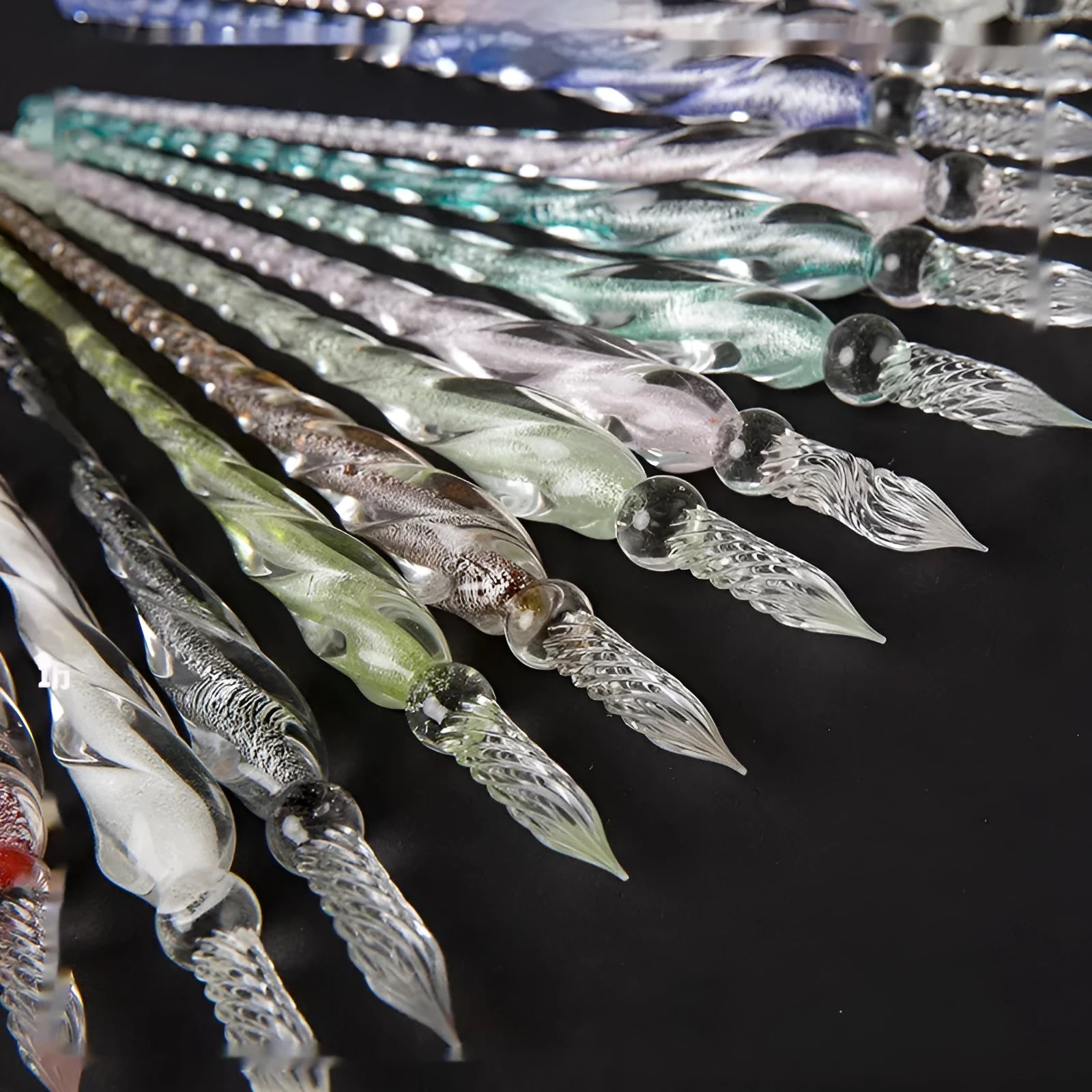 Glass crystal pen with coloured glaze finish and transparent signature section