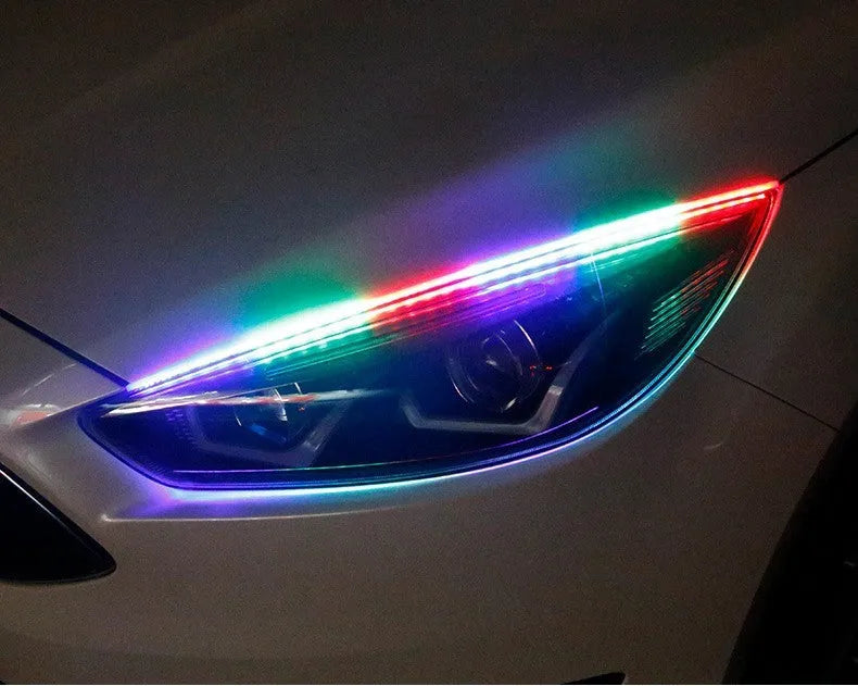 RGB colour LED daytime running lights with remote control in three length options for vehicles