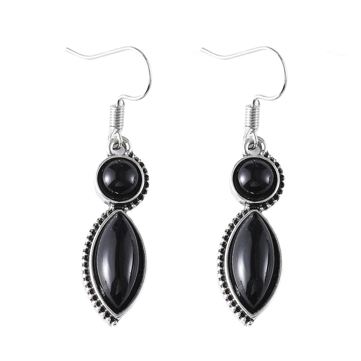 Black and purple vintage geometric drop earrings with round bohemian decorative elements