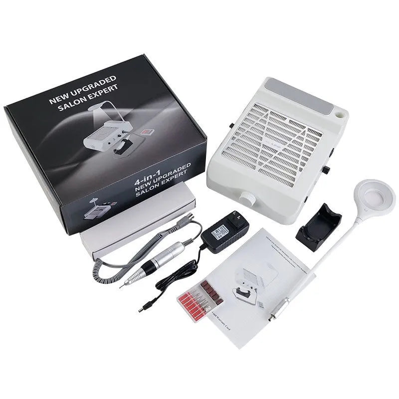 White multifunctional nail polishing machine with integrated vacuum cleaner system