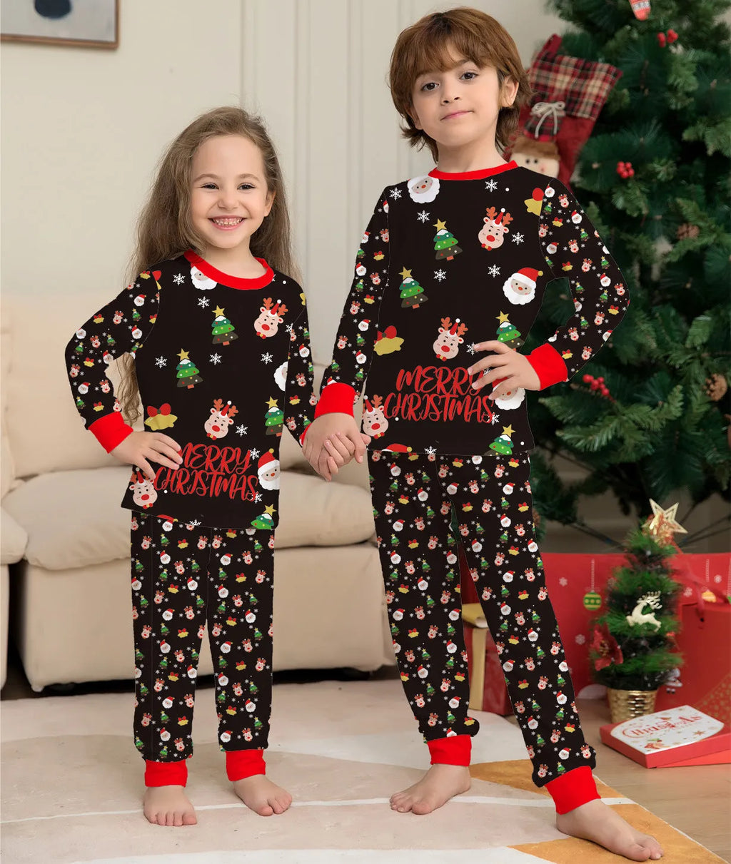 Family matching Christmas pyjamas set in red plaid print for adults, children, baby and dog