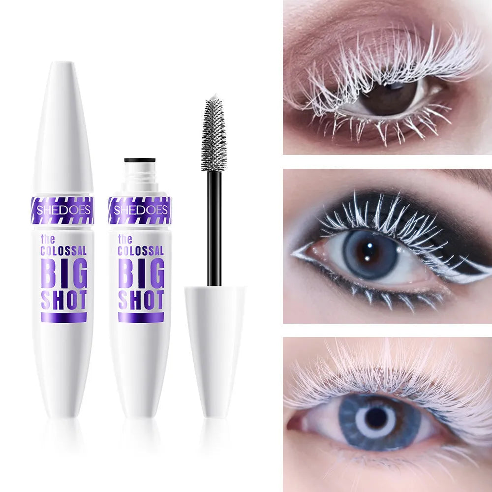 White waterproof fibre mascara in a 10ML tube for curling and shaping eyelashes.