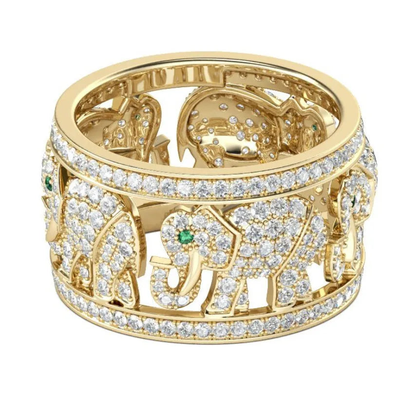 Alloy elephant ring with full diamond design in AJZ1935 elephant colour, size 8 shown