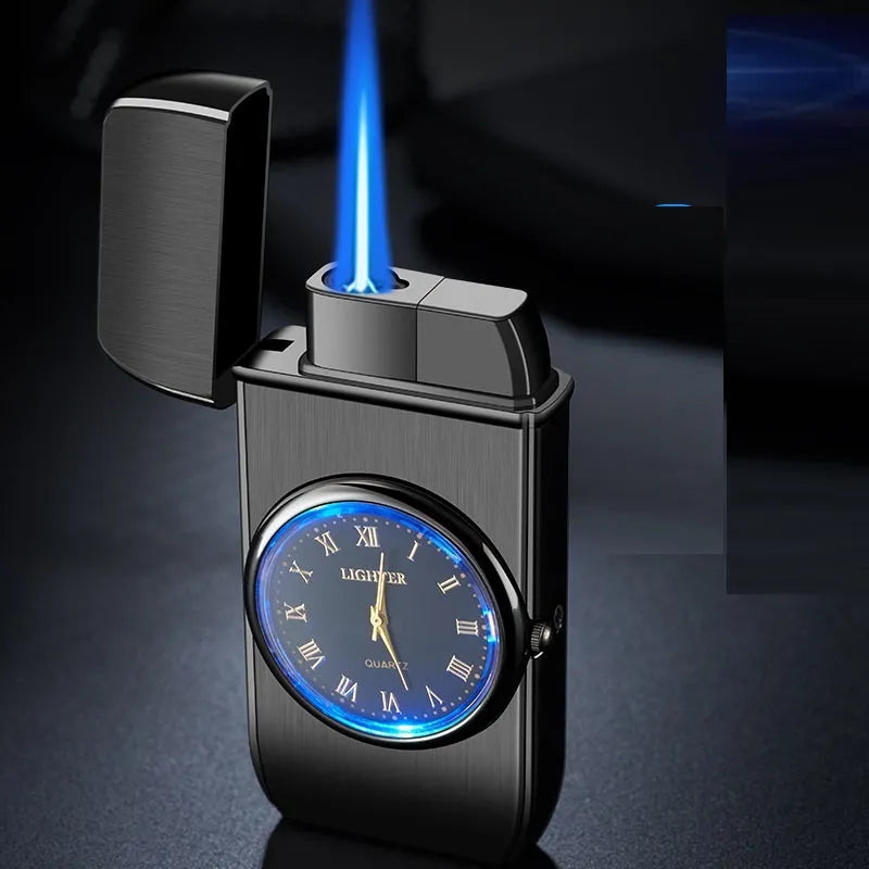 Electronic watch cigarette lighter with LED lamp in metal construction
