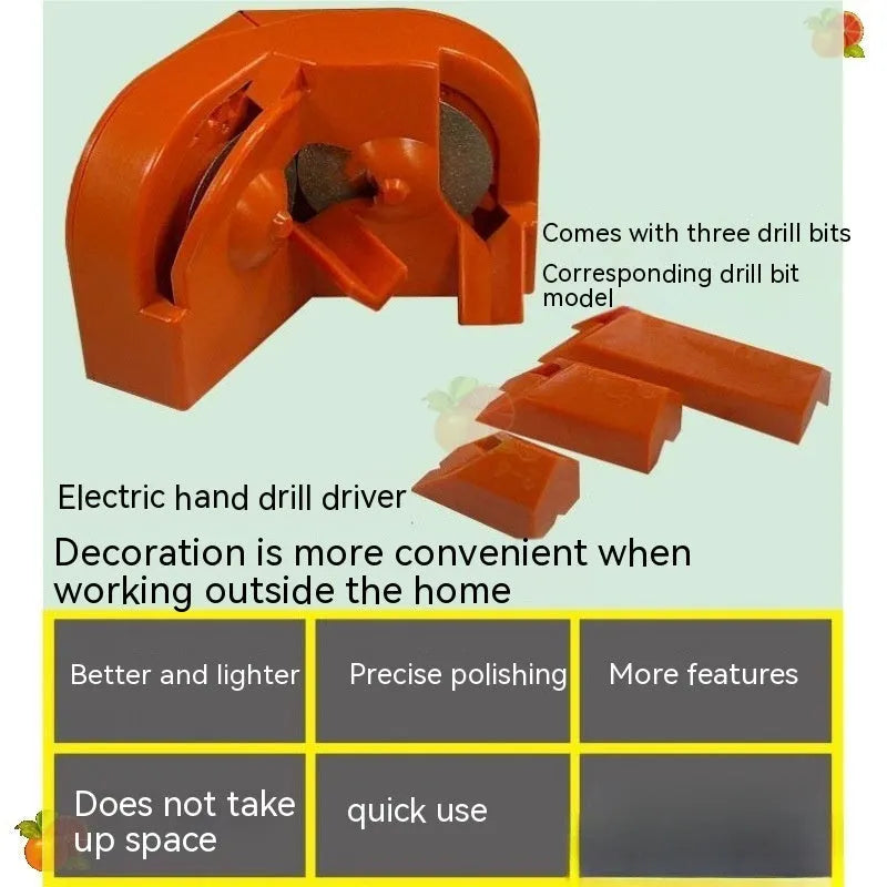 Portable handheld grinding tool with orange and black grinding wheel sets on workbench