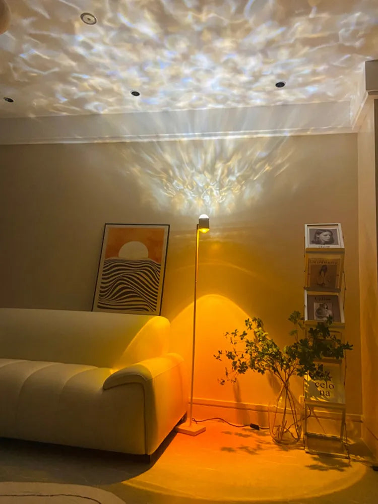Modern water wave projection floor lamp with LED lighting and colour cards