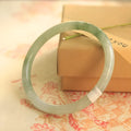 Green jade waxy geometric Chinese style bracelet with manual processing, 10mm width