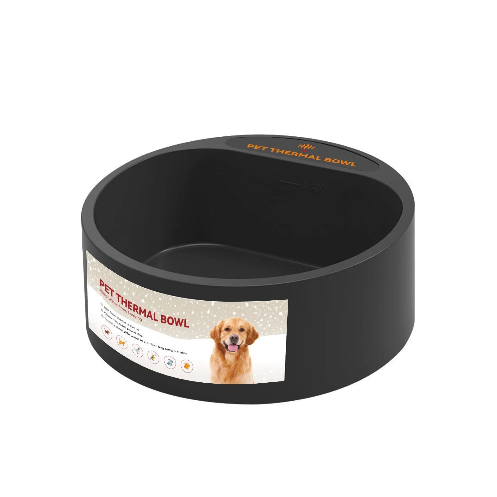 Black ABS heated feeding bowl for cats and dogs with 2.2 litre capacity