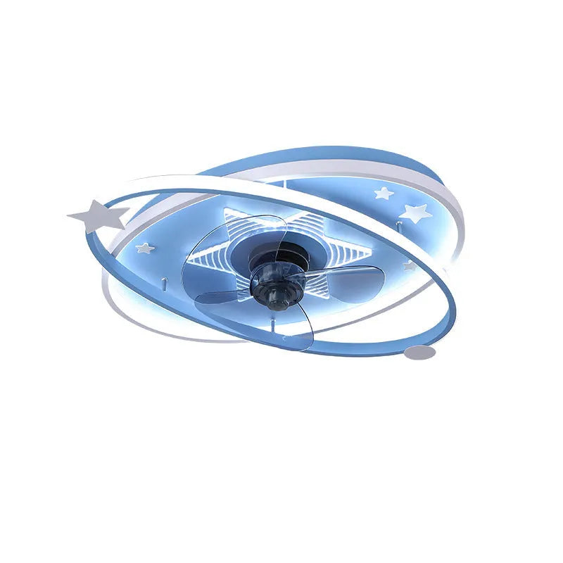 Modern simple children's bedroom ceiling fan with light featuring iron chandelier design and remote control