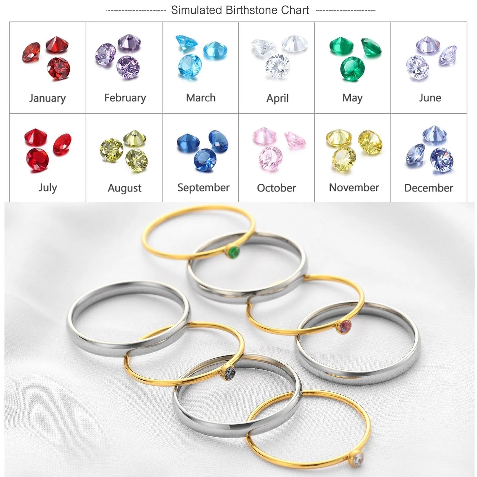 Women's titanium steel ring with engraved geometric December birthstone design on a finger.