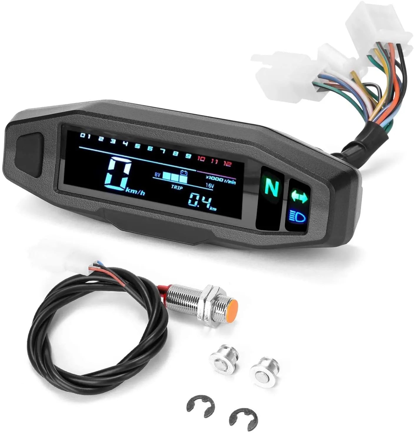 Black motorcycle mini LCD speedometer with adjustable oil gauge and 4.1-inch digital display