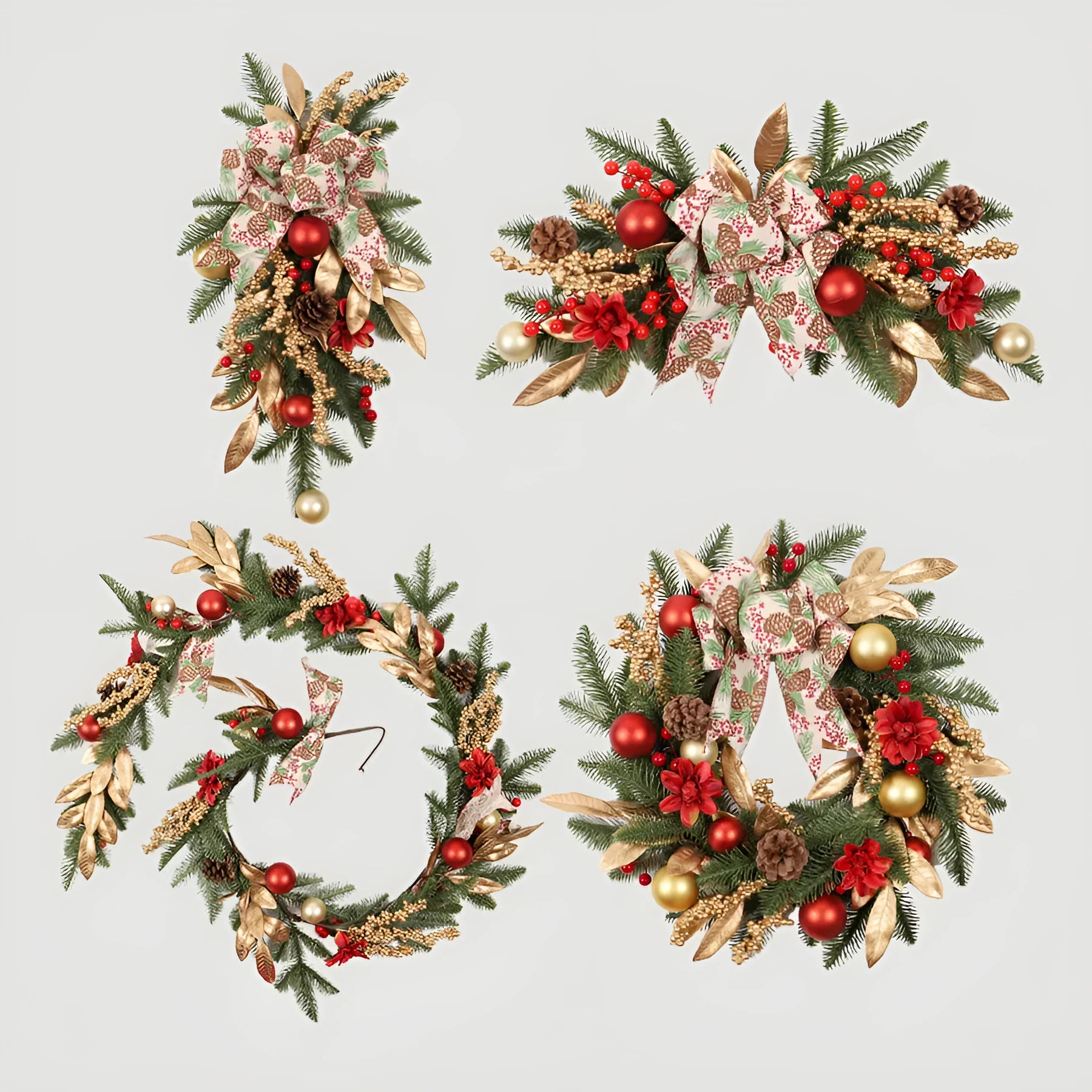 American country style Christmas garland in four formats with optional lighting