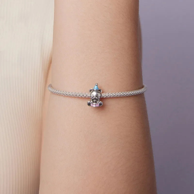 S925 sterling silver birthday cake bear bead, 1.4cm by 0.9cm, 0.45cm aperture, SCC3120 dripping oil colour