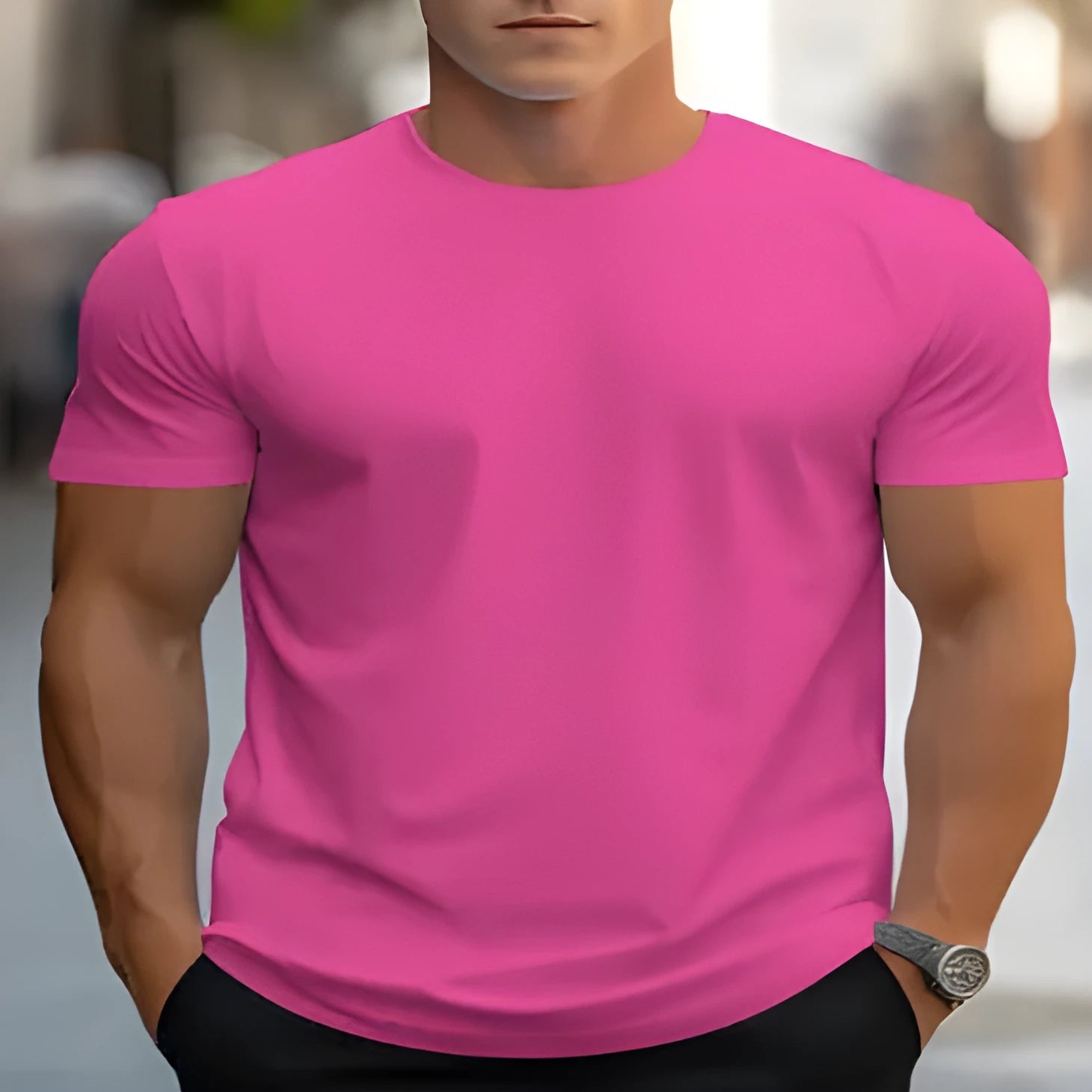 Men's loose fit round neck short sleeve printed t-shirt in custom colour