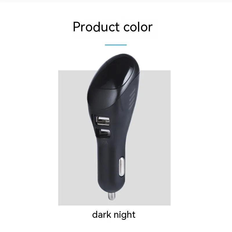 White car USB charger with integrated negative ion air purifier showing compact design