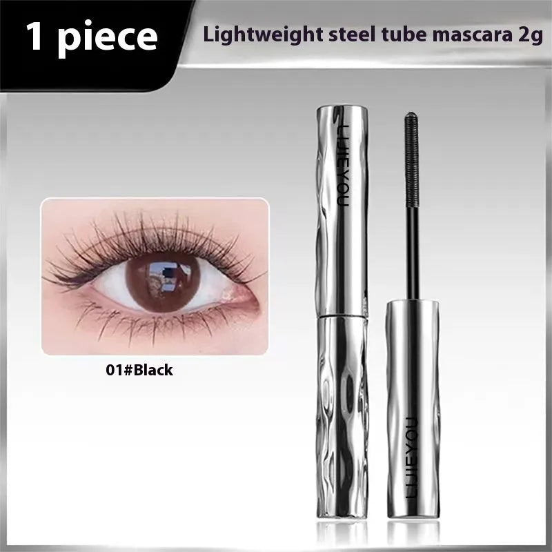 Waterproof steel tube eyelash mascara in black or brown shades with optional eyelash curler for long thick lashes