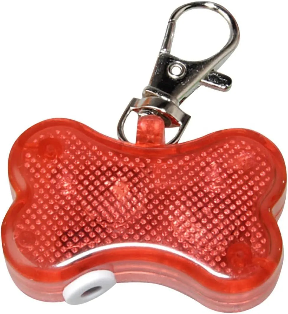 Blue LED bone-shaped luminous pendant attached to a dog collar with three lighting mode options