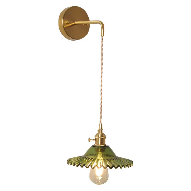 Copper retro wall lamp with lotus-shaped glass shade in six colour options