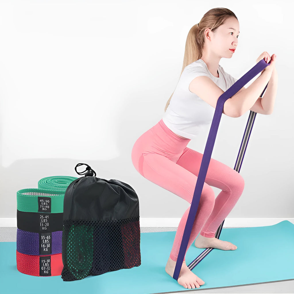 Polyester cotton resistance band for stretching and hip training in red black purple green or four piece set