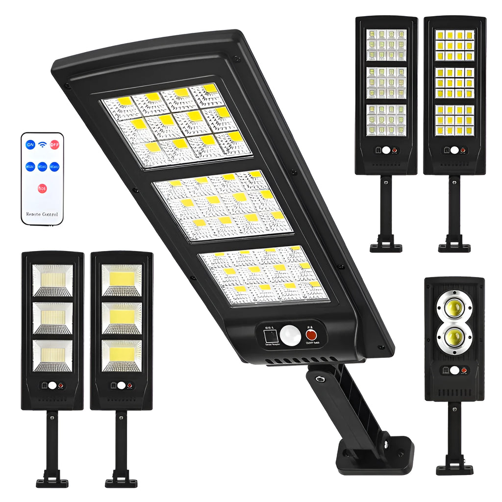 Solar-powered plastic street light with remote control for wall mounting in gardens and outdoor areas