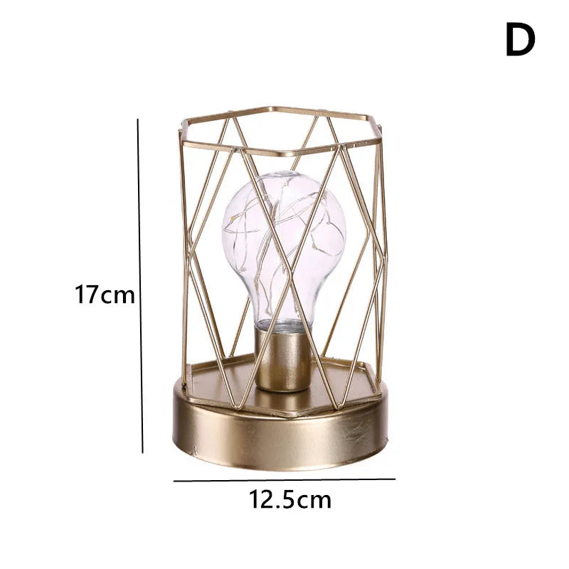 Iron geometric light bulb candle pendulum ornament with electroplated metallic finish