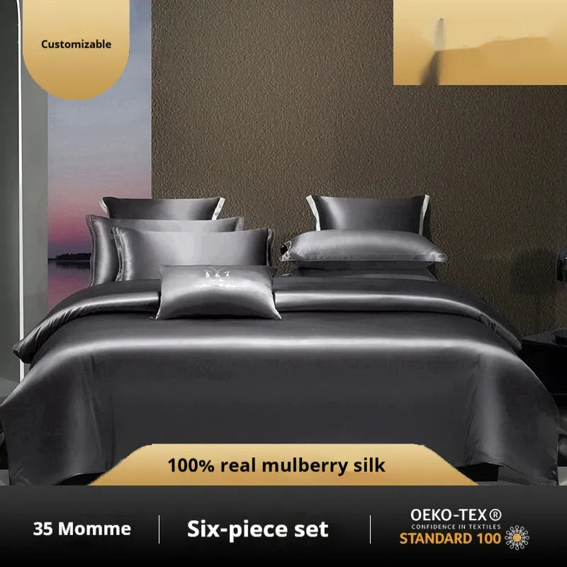 Silk four-piece quilt cover bedding set in solid colour with light luxury finish