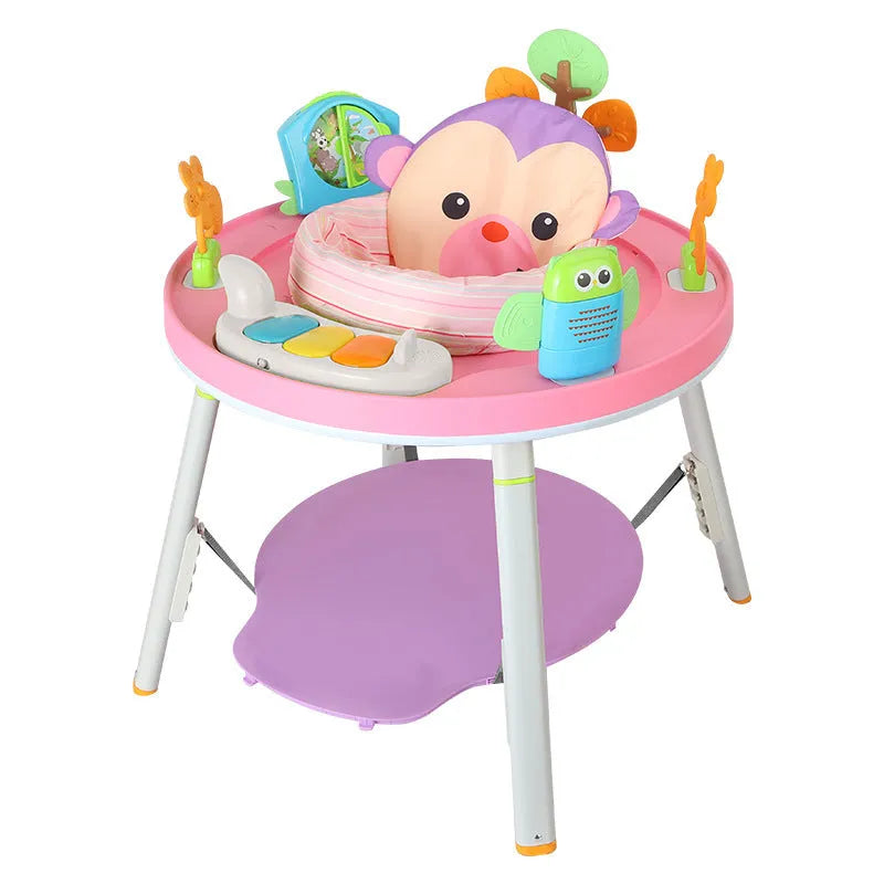 Plastic baby jumping chair with overhead gymnastics rack and toy attachments in Yaya duck design
