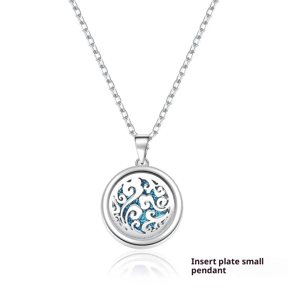 Round zinc alloy pendant diffuser necklace with snake bones chain and small insert pendant in 17, 20 or 23 style
