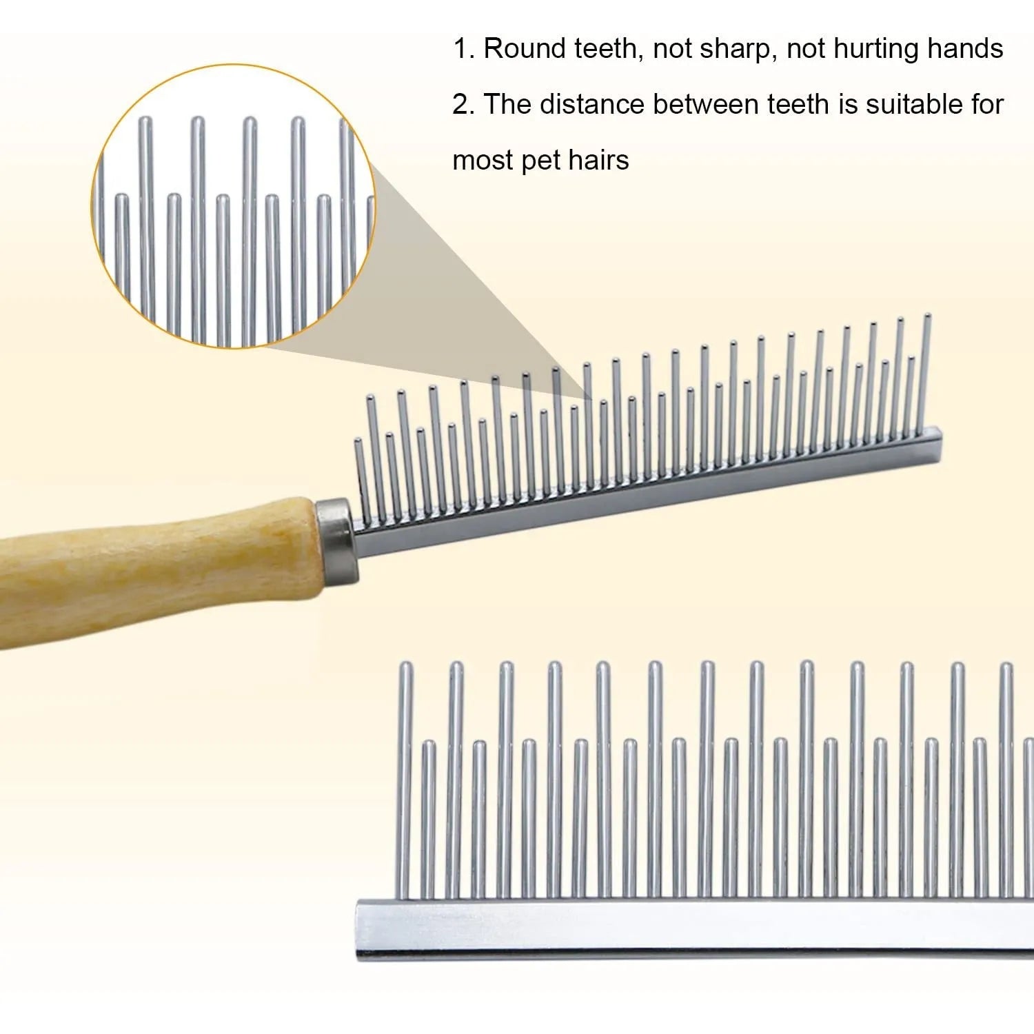 Wooden handle pet grooming comb with round needles for dogs and cats