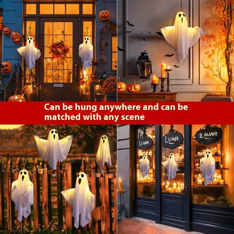 White and orange cloth ghost scream Halloween light with 4.5V button electronics for indoor party decorations