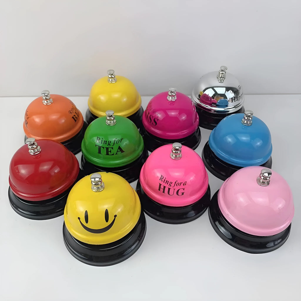 Iron game bell for classroom or restaurant use in various colours including green tea and rose kiss