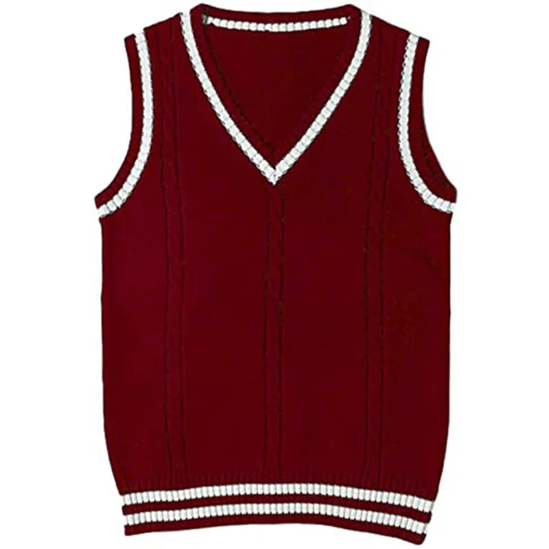 Women's slim fit V-neck knitted waistcoat with striped stitching in acrylic fabric