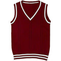 Women's slim fit V-neck knitted waistcoat with striped stitching in acrylic fabric