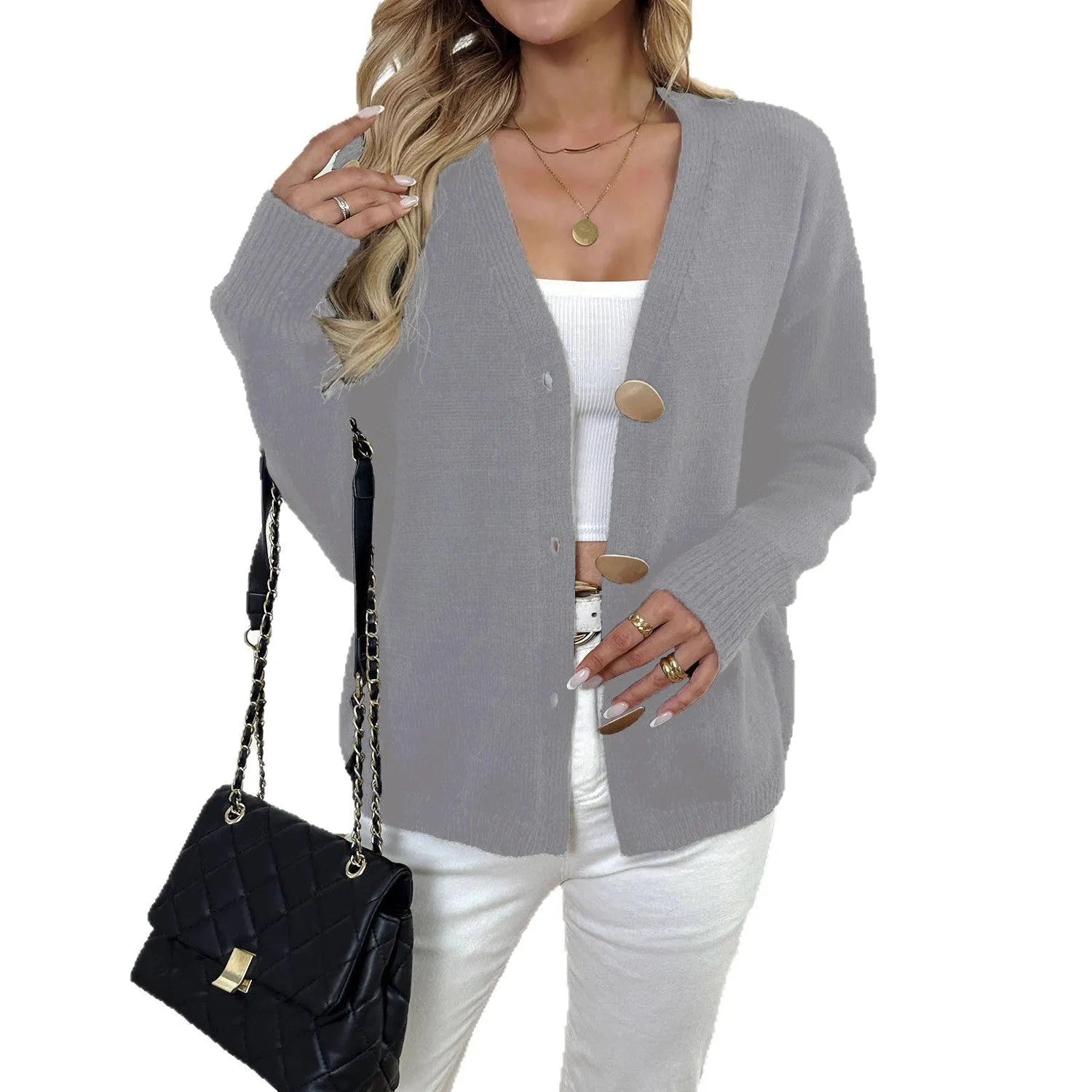 Women's deer plush long sleeve sweater coat in black or grey with irregular street hipster style and princess sleeves
